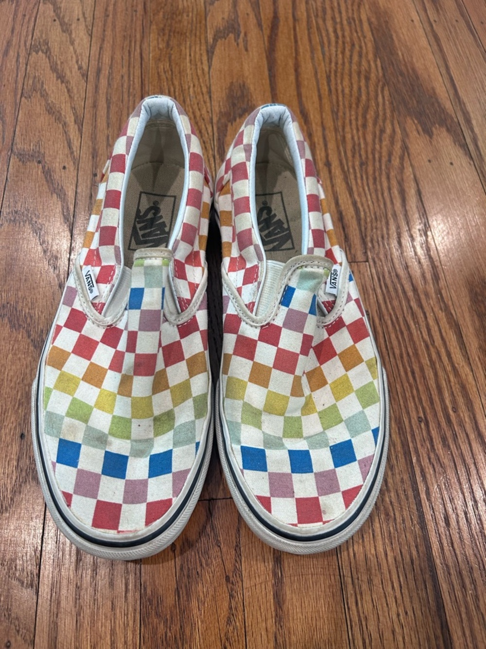 Vans Slip-On Rainbow Checkerboard Canvas Sneakers - size 8
